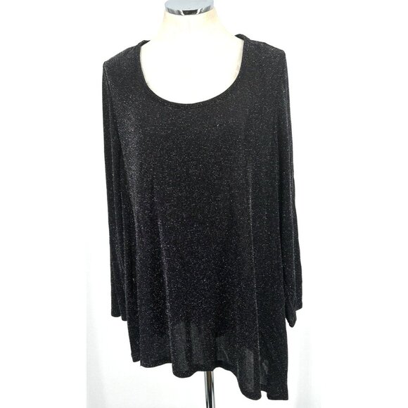 Calvin Klein Woman Top Sz 3X Black Sparkle Asymmetrical Hem Pullover Stretch - Picture 1 of 8